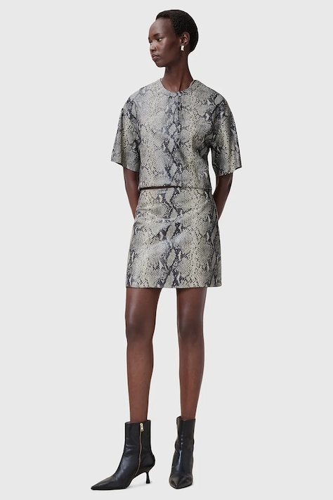 AllSaints spódnica skórzana RENAI kolor szary mini ołówkowa W007RC