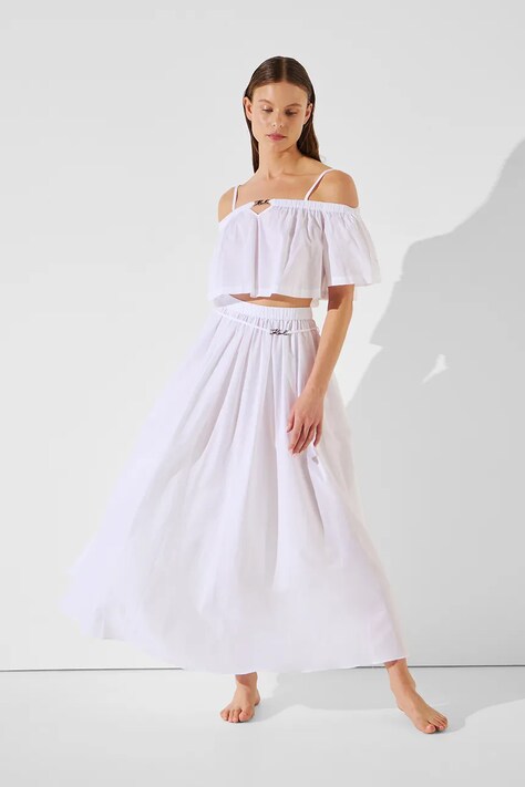 Karl Lagerfeld fustă din bumbac culoarea alb, maxi, evazati, A2W46043