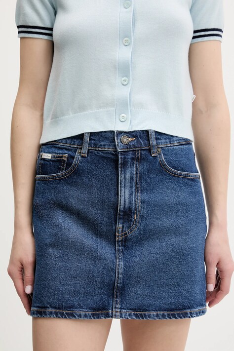 Rifľová sukňa Guess Jeans tmavomodrá farba, mini, rovný strih, W5GD0Q D5M44