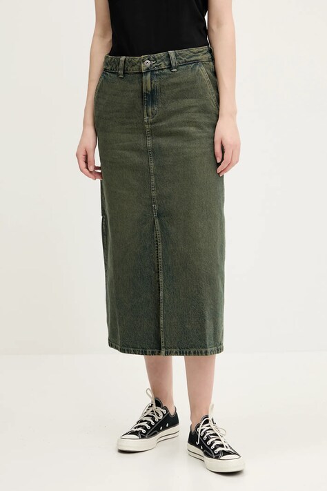 Dickies fusta jeans culoarea verde, midi, drept, DK0A866SK571