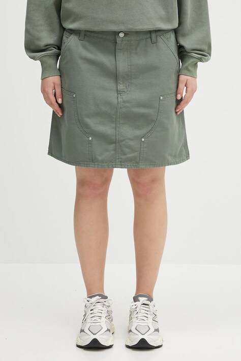 Carhartt WIP spódnica jeansowa Maeve Double Knee Skirt kolor zielony midi prosta I034836