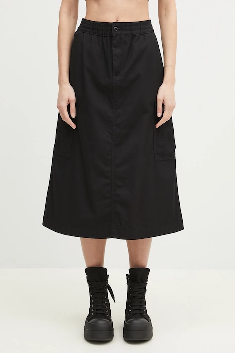 Памучна пола Carhartt WIP Jet Cargo Skirt в черно среднодълга разкроена I033148