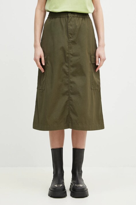 Carhartt WIP spódnica bawełniana Jet Cargo Skirt kolor zielony midi prosta I033148