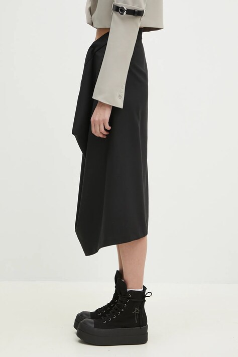 Kenzo spódnica wełniana kolor czarny midi rozkloszowana FF52JU3149RA.99