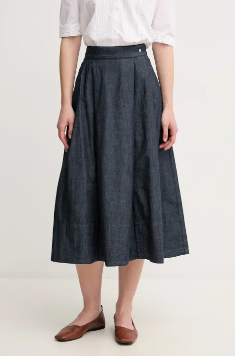 Хлопковая джинсовая юбка Pedro del Hierro цвет синий midi расклешённая 7599297