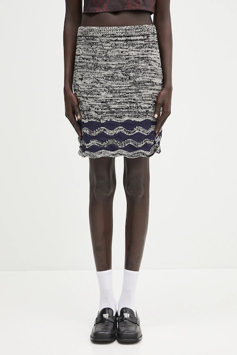 Wales Bonner szoknya Shade Knit sötétkék, mini, harang alakú, WS25KN26.KN04.5100