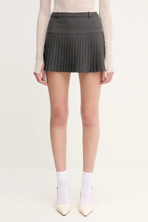 Marine Serre fustă din amestec de lână Regenerated Tailoring Pleated culoarea gri, mini, evazati, WSK063A.DWOV0057