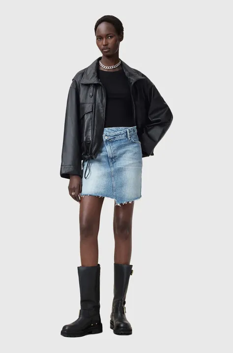AllSaints spódnica jeansowa AKI CROSSOVER kolor niebieski mini prosta W006RC
