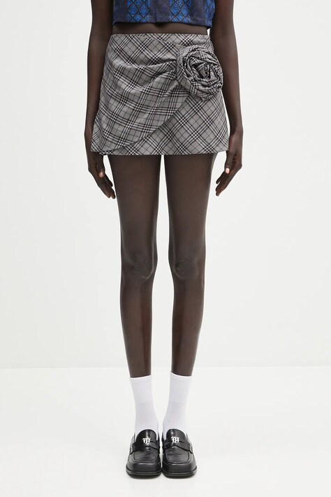 AMBUSH fusta de lana Check Rose Skirt culoarea gri, mini, evazati, 12115390