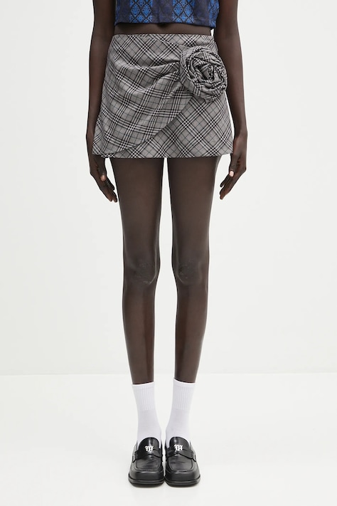 Вовняна спідниця AMBUSH Check Rose Skirt колір сірий mini розкльошена 12115390