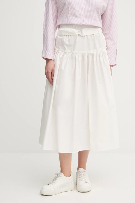 Бавовняна спідниця Sisley колір білий midi розкльошена 4XUCL002Q