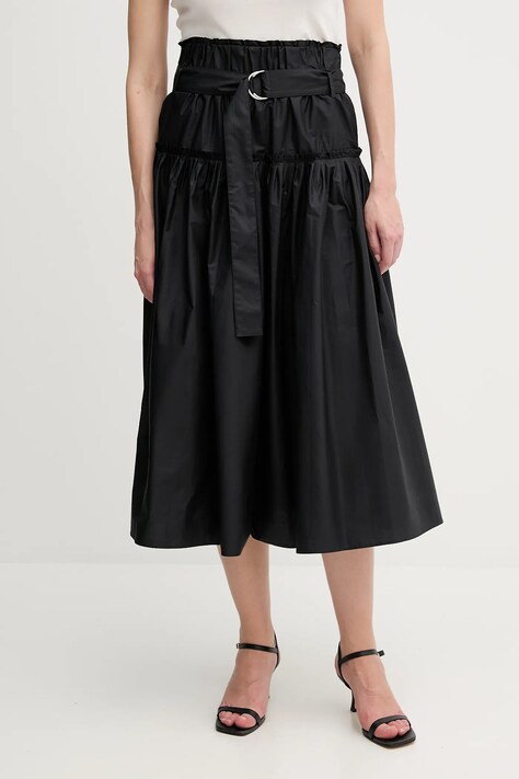 Sisley fustă din bumbac culoarea negru, midi, evazati, 4XUCL002Q