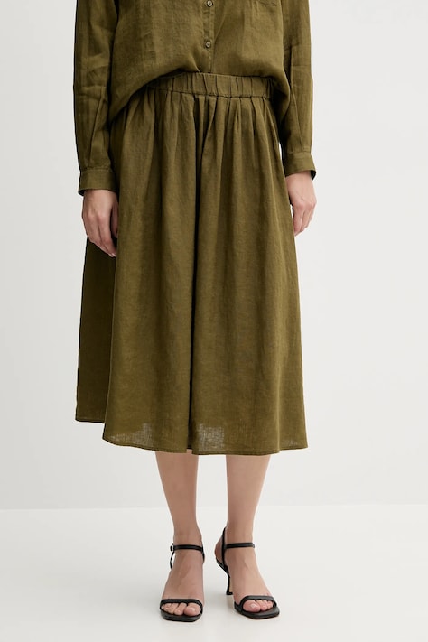 Льняная юбка Sisley цвет зелёный midi расклешённая 4AGHL002T