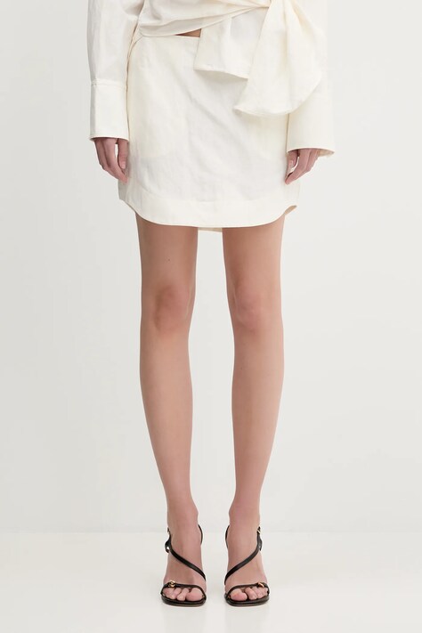 JW Anderson fustă din amestec de in Curved Hem Mini culoarea bej, mini, drept, SK0185.PG1690.002