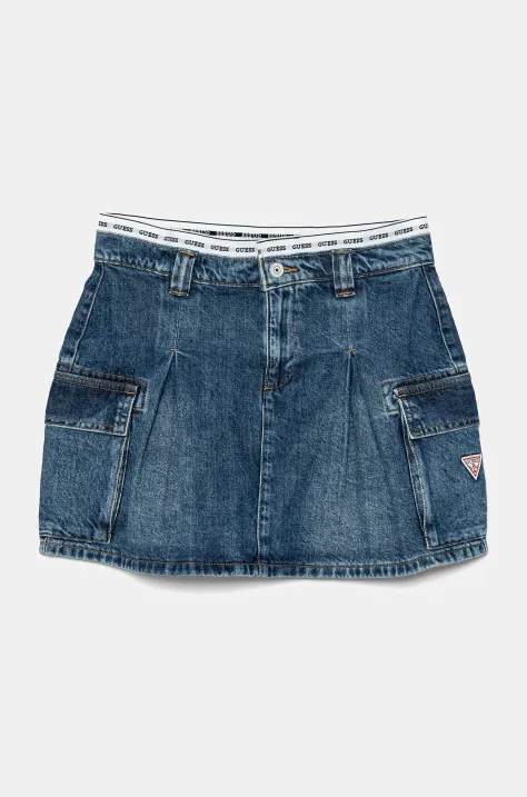 Guess fusta denim pentru copii culoarea albastru marin, mini, evazati, J5RD07 D45E0