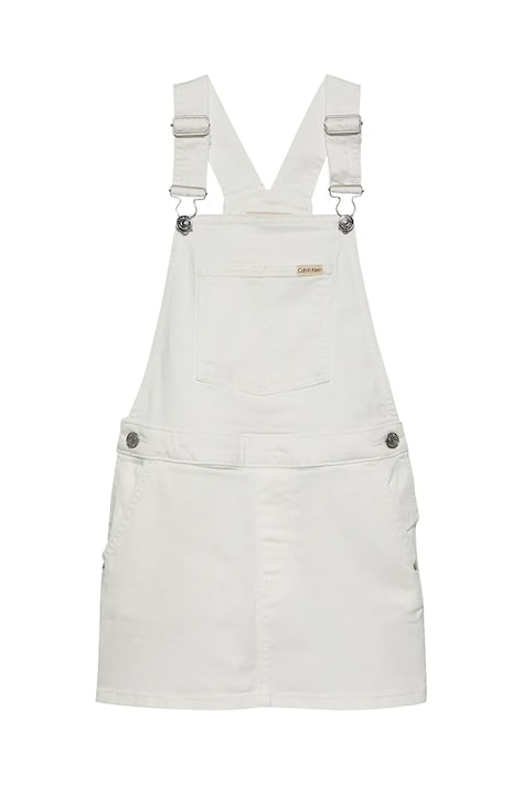 Dievčenská rifľová sukňa Calvin Klein Jeans biela farba, mini, rovný strih, IG0IG02904
