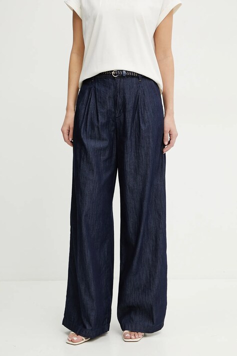 Bavlněné kalhoty Liu Jo dámské, tmavomodrá barva, široké, high waist, UA5151 D3202