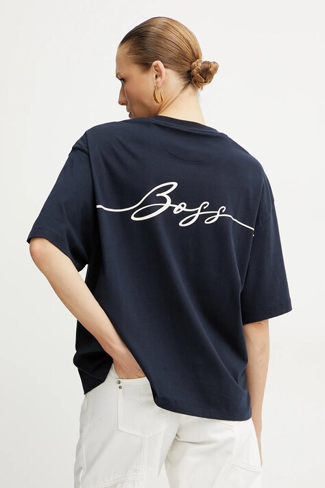 BOSS Orange tricou din bumbac femei, culoarea bleumarin, 50540441