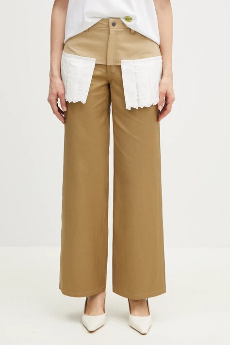 Kalhoty Andersson Bell Lace Pleats Skirt Pants dámské, béžová barva, jednoduché, high waist, apa798w