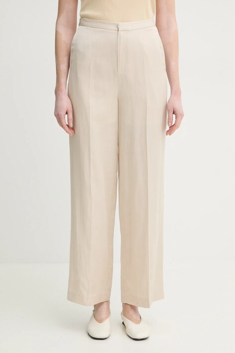 ISABELLE BLANCHE pantaloni femei, culoarea bej, lat, high waist, IS25SS-P052-T004