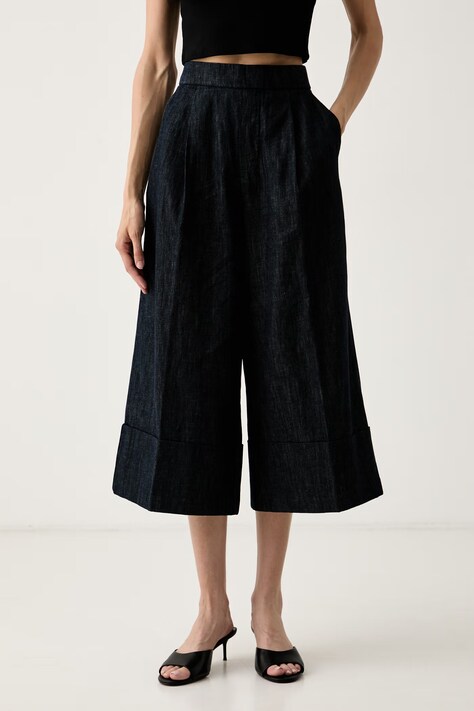 United Colors of Benetton spodnie culottes damskie z bawełną granatowe high waist 4KOWDF09M