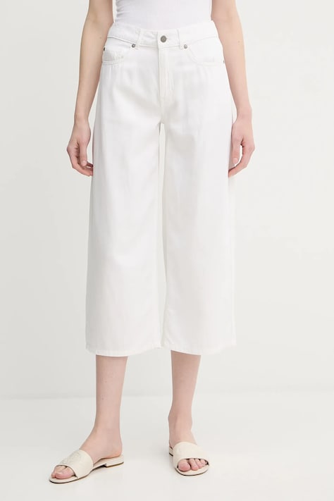 United Colors of Benetton pantaloni culoarea alb, drept, high waist, 4LEDDF09P