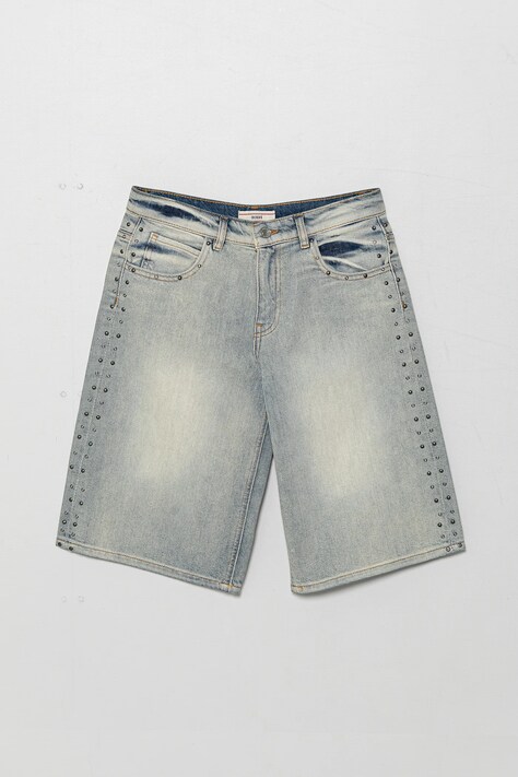 Guess pantaloni scurți din denim pentru copii culoarea gri, cu imprimeu, J5GD09 D45E0