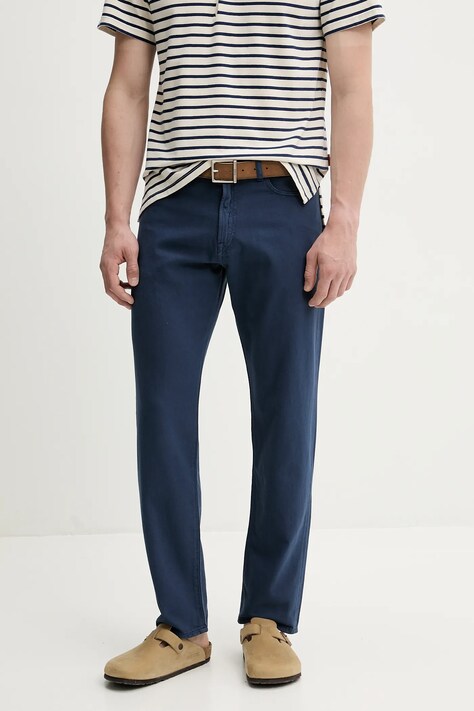 Kalhoty s příměsí lnu PS Paul Smith tmavomodrá barva, M2R.393Z.P22319