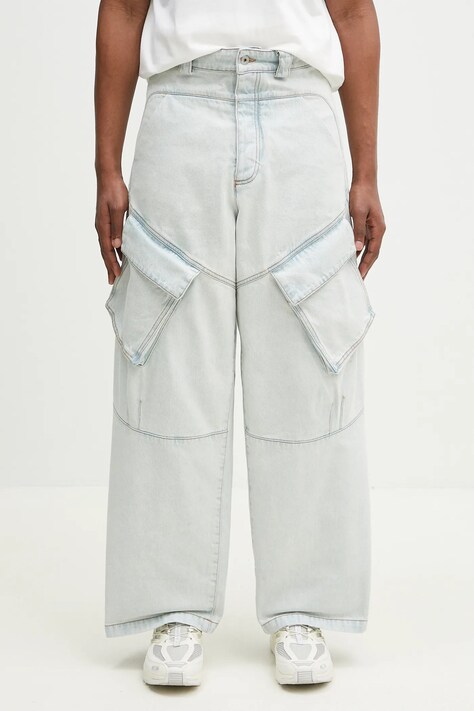 Памучни дънки Marcelo Burlon Bleach Denim Wide Cargo Light Blue No Co CMYB003S25DEN0014000