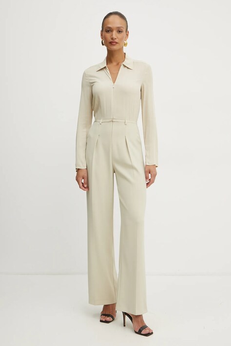 Patrizia Pepe salopetă culoarea bej, cu guler, 8T0047 A545
