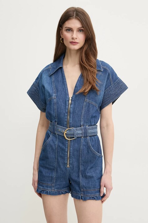 Elisabetta Franchi salopeta jeans cu guler, TJ36I51E2