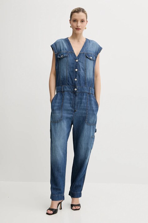 Pinko salopetă jeans cu amestec de in, 104824 A2GQ