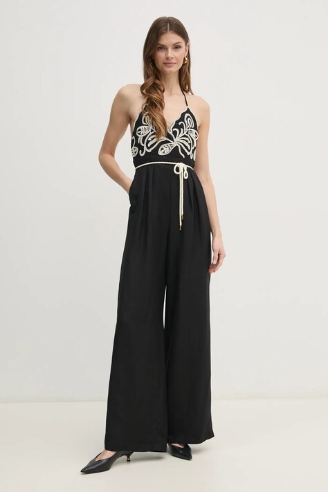 Twinset salopeta din in culoarea negru, cu decolteu in v, 251LB2FAA