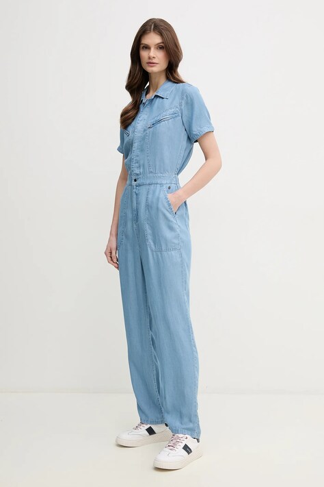 Overal Pepe Jeans ESMERALDA modrá barva, s límečkem, PL230510