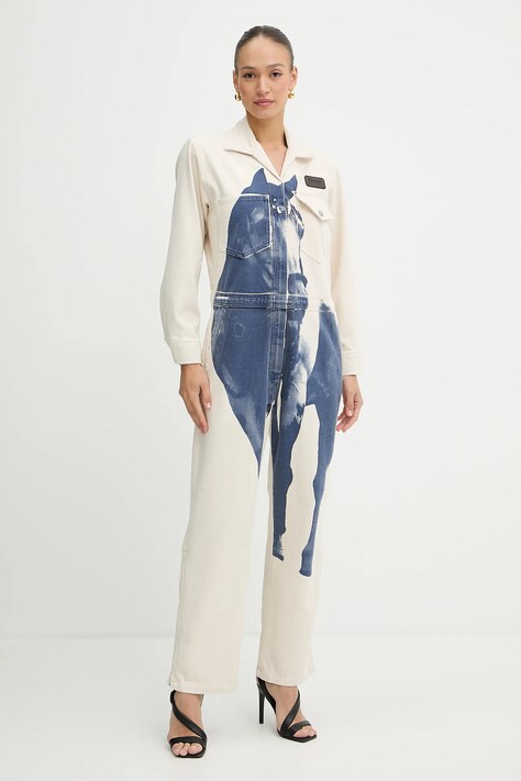 Džínový overal Pinko REIMAGINE by Patrick Mcdowell béžová barva, s límečkem, 105103 A2KP