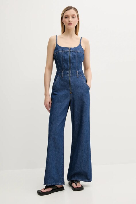 Levi's salopetă jeans BUSTIER JUMPSUIT culoarea gri, bumbac, cu decolteu rotund, 001WC