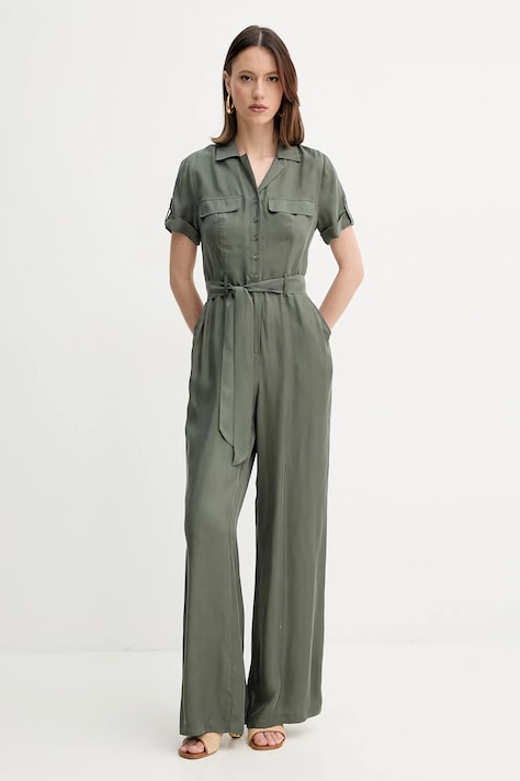 Guess salopetă NALINI culoarea verde, cu guler, W5GD97 WH6E0