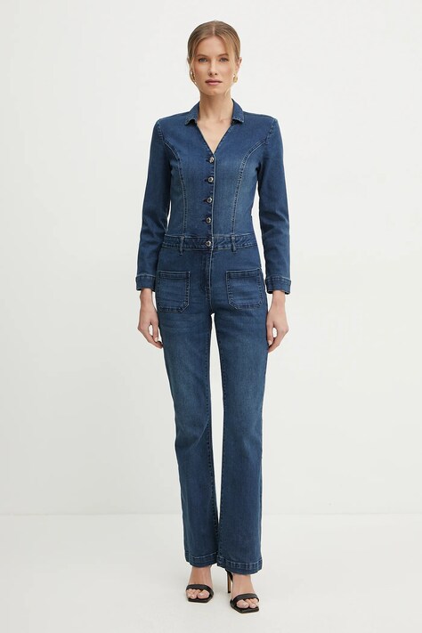 Morgan salopeta jeans PCHALA culoarea albastru marin, cu guler, PCHALA