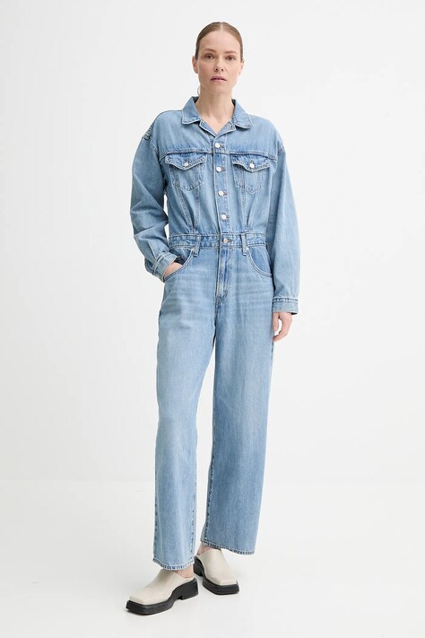 Levi's kombinezon jeansowy BAGGY JUMPSUIT H125 kolor niebieski bawełniany z kołnierzykiemm 001WA