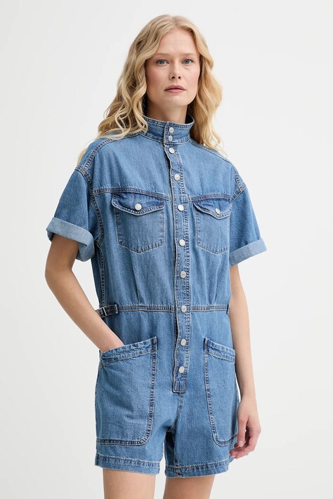 Levi's salopetă din denim SS SURPLUS ROMPER bumbac, cu guler, 001WI