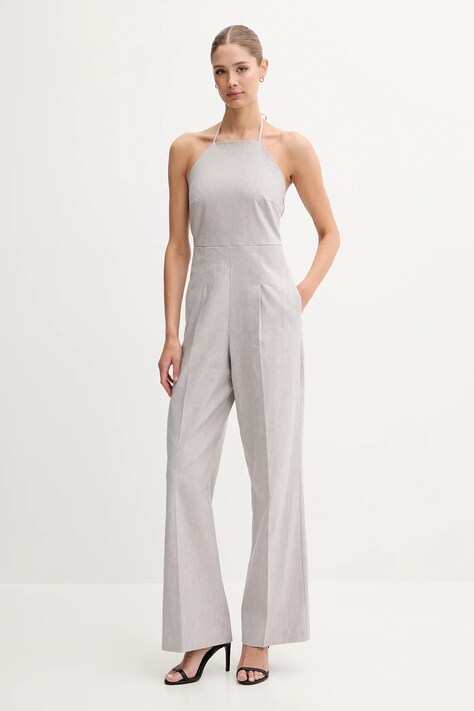 Overal ze lněné směsi Sisley šedá barva, s příměsí lnu, cold shoulder, 4NP9LT00N