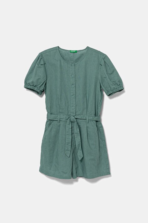 United Colors of Benetton kombinezon lniany dziecięcy kolor zielony 43WBCT014