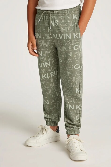 Calvin Klein Jeans pantaloni de trening din bumbac pentru copii culoarea verde, modelator, IB0IB02345
