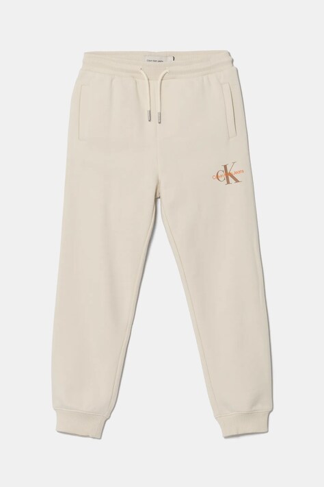 Calvin Klein Jeans pantaloni de trening din bumbac pentru copii 0 culoarea bej, neted, IU0IU00285