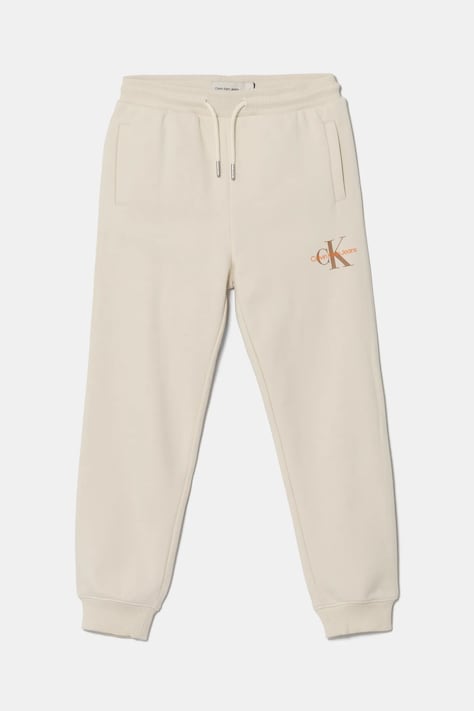 Calvin Klein Jeans pantaloni de trening din bumbac pentru copii 0 culoarea bej, neted, IU0IU00285