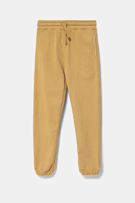 Dětské bavlněné tepláky Guess žlutá barva, s aplikací, L5RQ14 KAD74