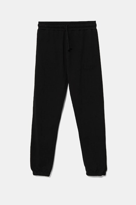 Детски памучен спортен панталон Guess в черно с апликация L5RQ14 KAD74