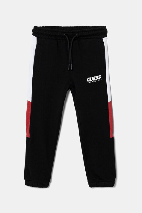 Детски памучен спортен панталон Guess в черно с принт N5RQ11 KA6R4