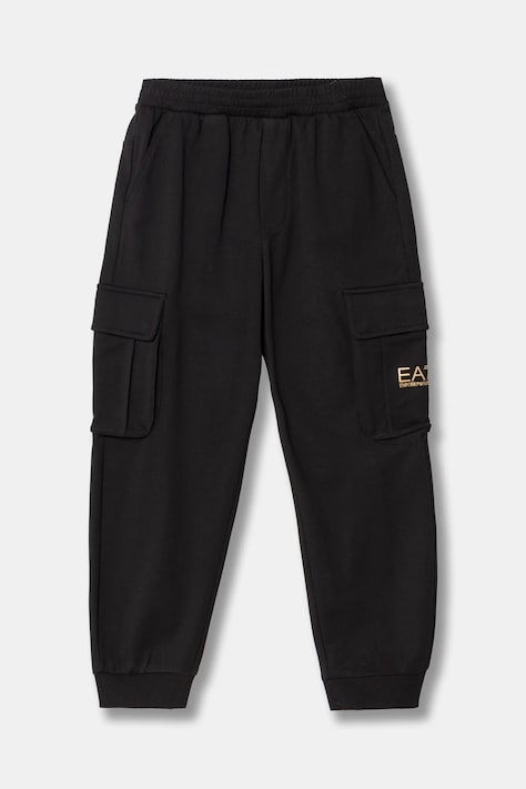Детски памучен спортен панталон EA7 Emporio Armani в черно с изчистен дизайн 7B000028 AF10380
