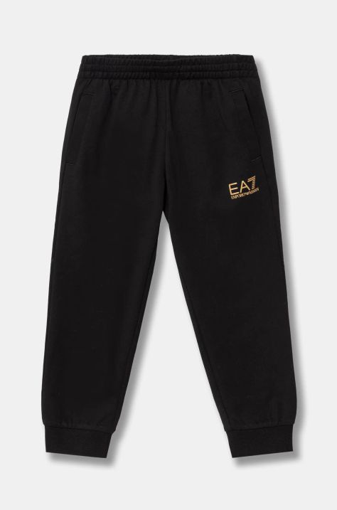 EA7 Emporio Armani pantaloni de trening din bumbac pentru copii culoarea negru, neted, 7B000027 AF10380